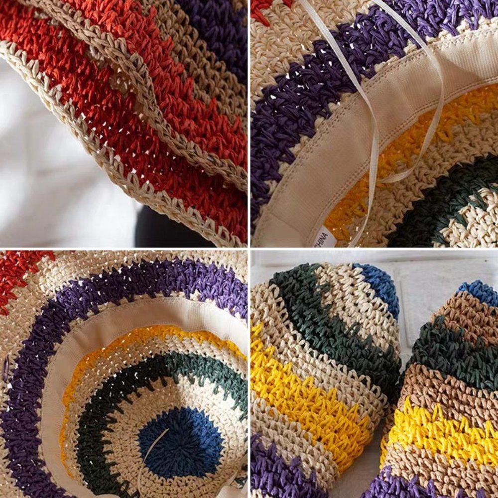 Foldable Bohemian Seaside Rainbow Color Straw Wov… - image 8